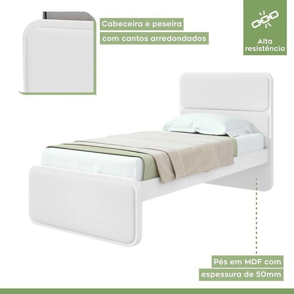 Quarto Infantil com 2 Camas de Solteiro Loop e 1 Cômoda Maggiore Quarto Infantil com 2 Camas de Solteiro Loop e 1 Mesa de Cabeceira Maggiore Branco