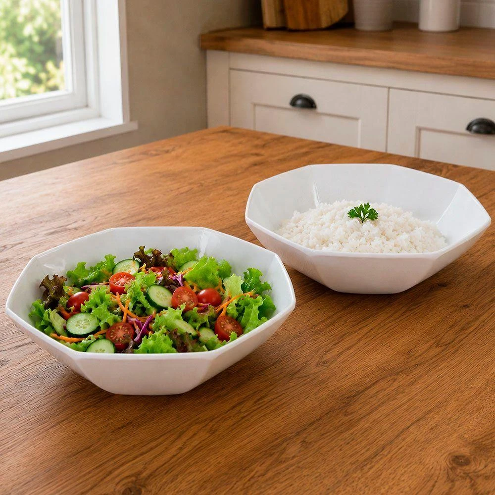 Tigela Bowl Saladeira em Melamina 1,4L Kit 4 Peças para Servir Alimentos Branco