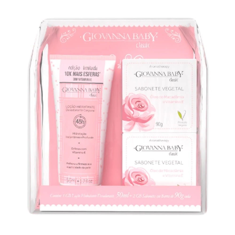 Kit Loção Hidratante Giovanna Baby Classic 50ml e 2 Sabonete Vegetal 90g