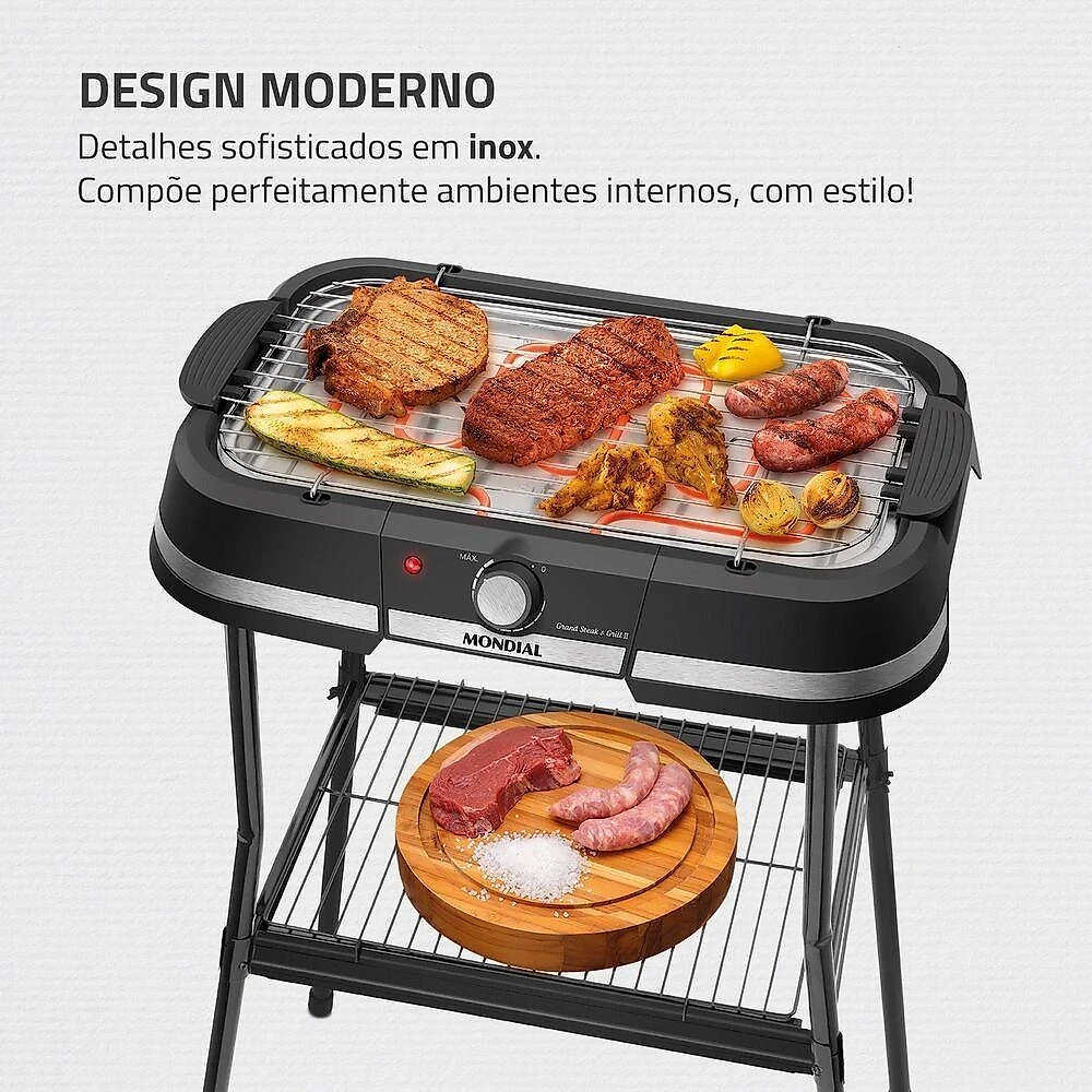 Churrasqueira Elétrica Mondial CH-09 Grand Steak Grill II 1800W Sem Fumaça Preto 110V