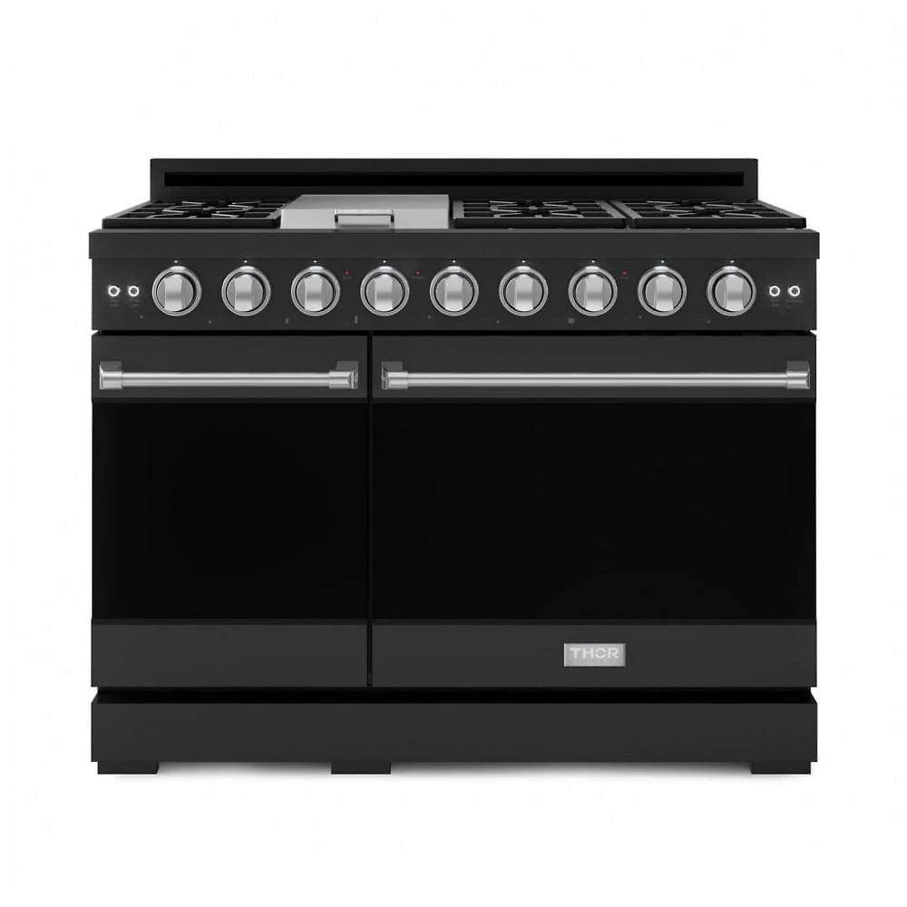 Fogão a gás profissional 122cm Thor Kitchen Gordon Ramsay preto/inox dupla fornalha convecção chapa 198L 110V