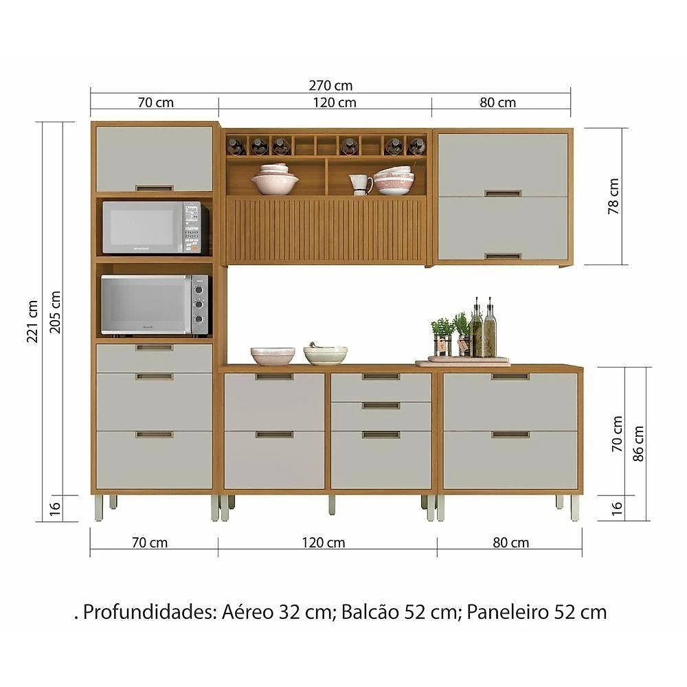 Cozinha Imperatriz 5 Peças MDF 120CM Freijó e Off White Nesher Móveis