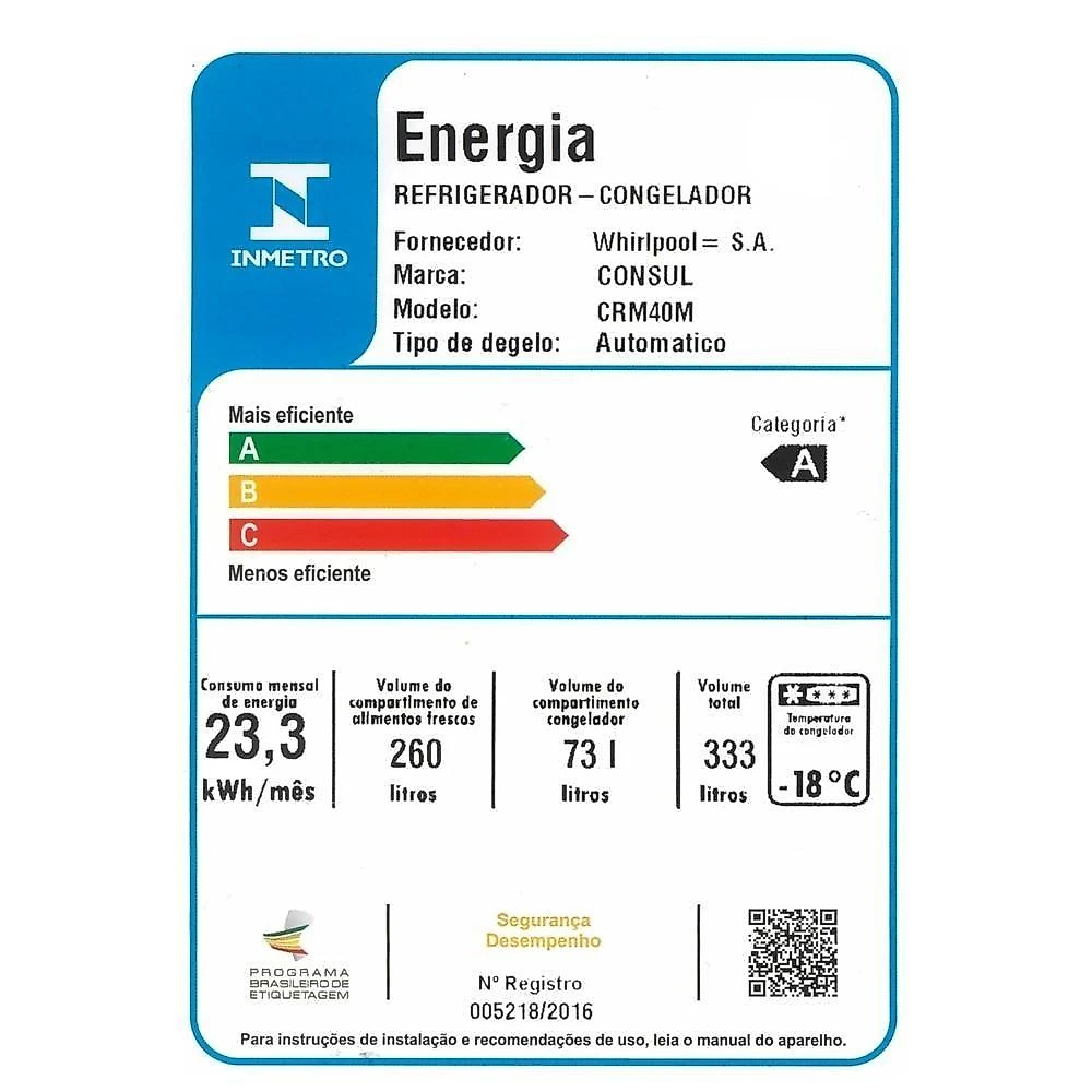 Geladeira Consul Duplex Frost Free 333L Inox CRM40MK Convencional 220V