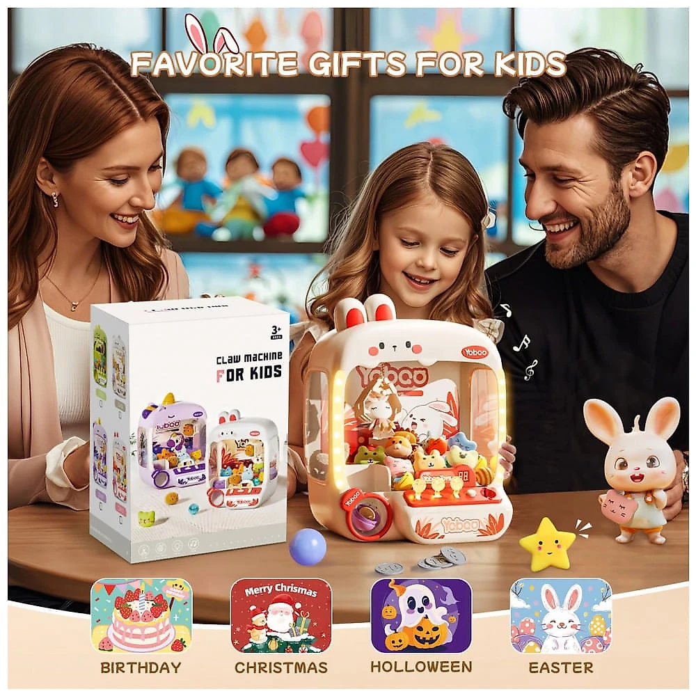 Máquina de Garra Grande para Crianças Vanvimen Bunny 64 PCS, Arcade Eletrônica de Brinquedos, Dispensador de Doces e Prêmios