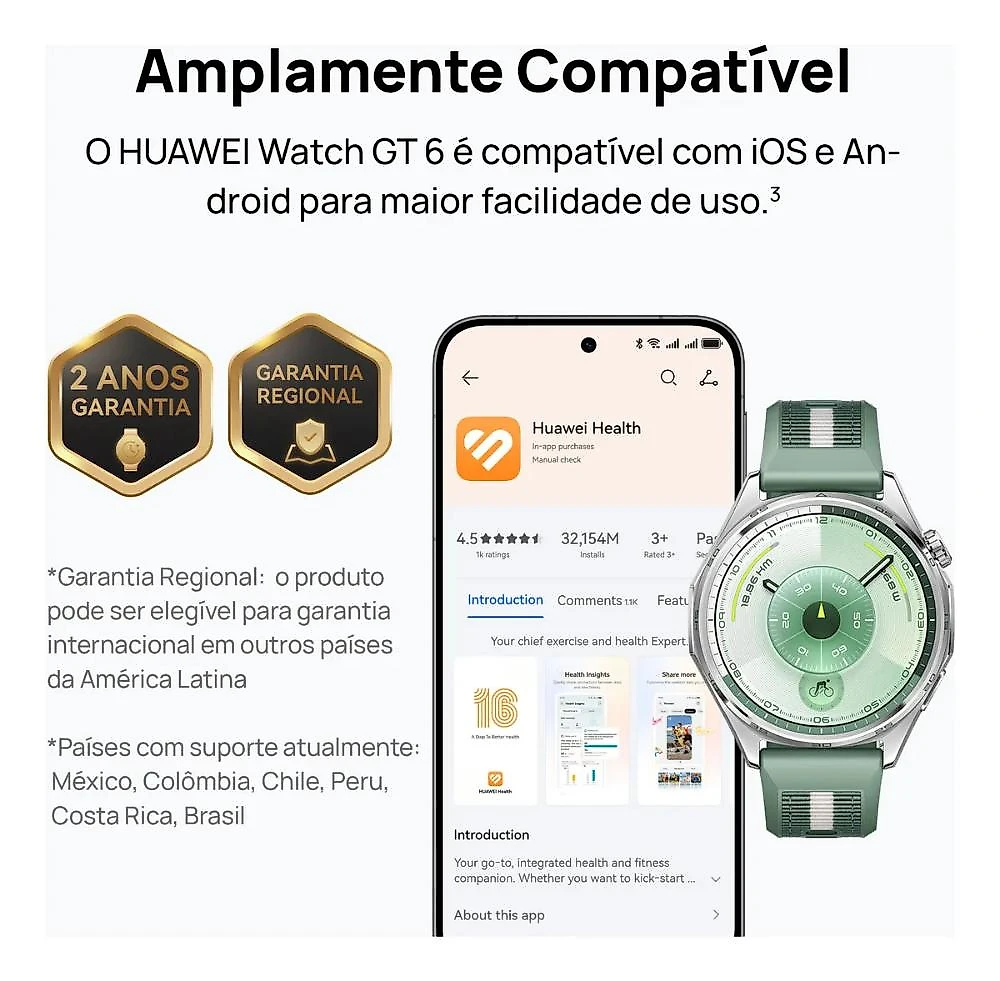 HUAWEI WATCH GT 6 Séries | Smartwatch Relogio | Potenciômetro de Ciclismo no Pulso | GPS Integrado