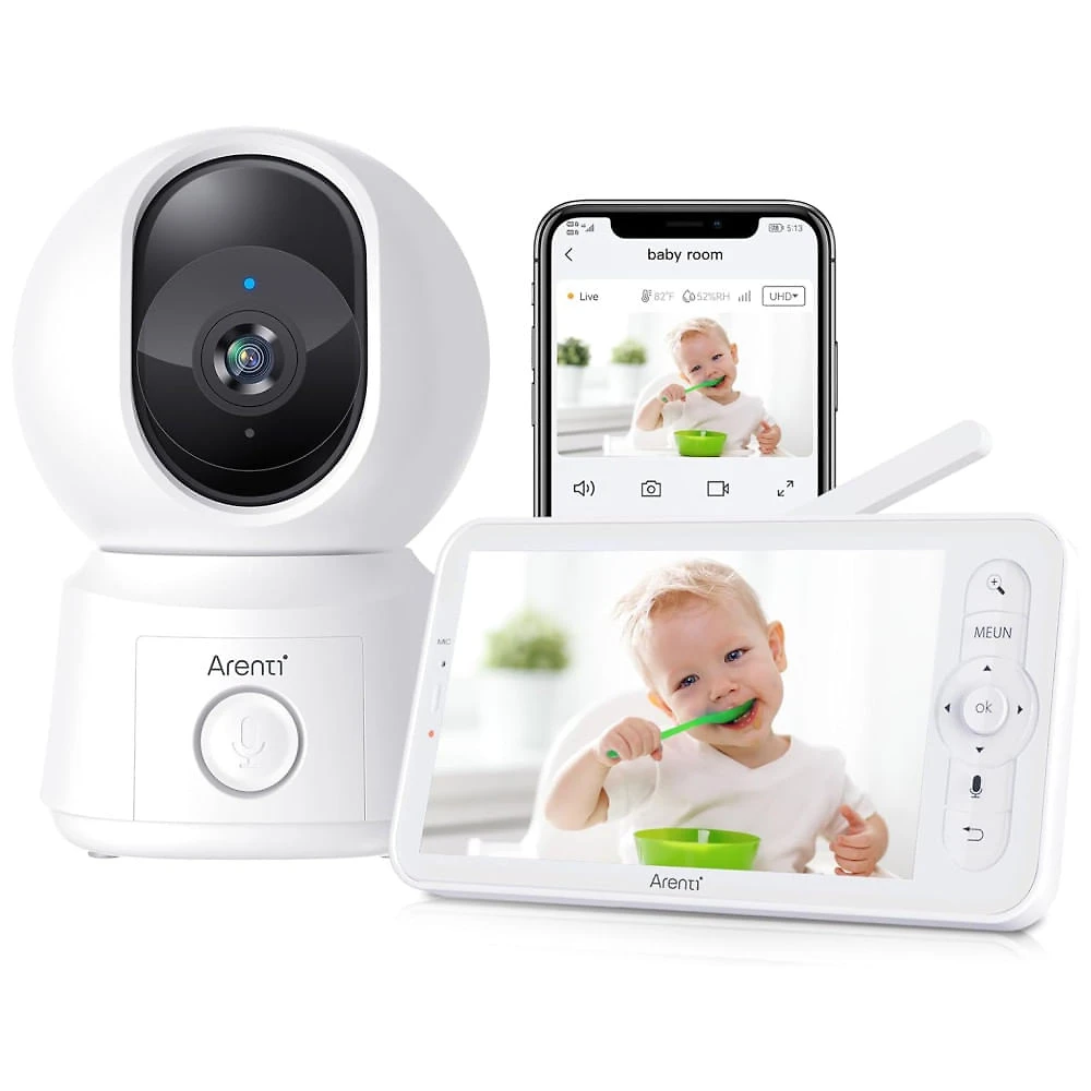 Babá Eletrônica com Câmera, Áudio, Visão Noturna, Vox, Controle via App, sem WiFi, ARENTI, Branca