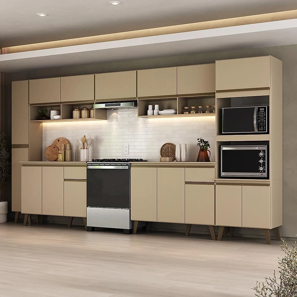 Cozinha Atlanta Full 18 Portas 3 Gavetas MDF-MDP 363,5CM Móveis Carraro