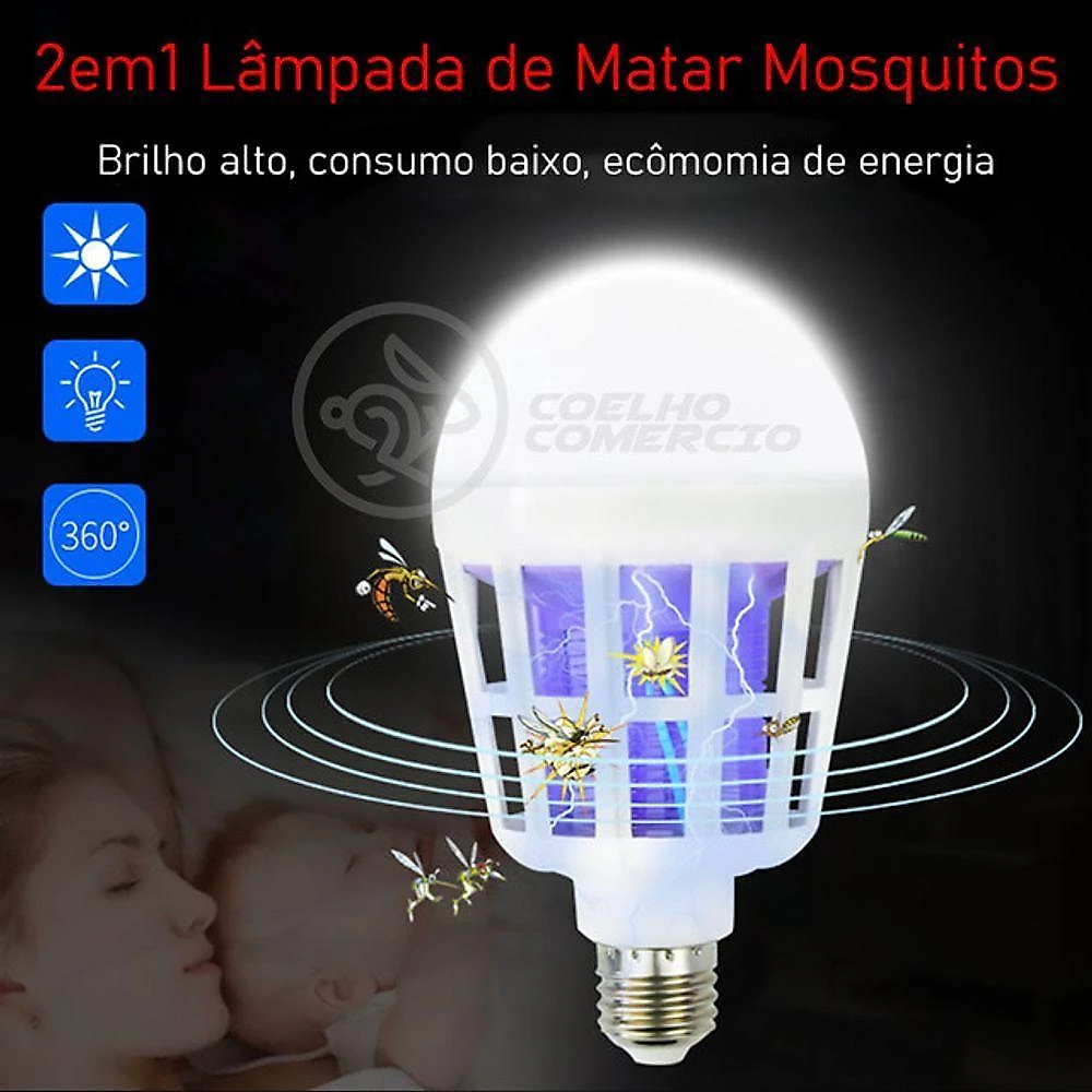 Lâmpada Luz Led Branco 15w Atrai Choque Mosquito