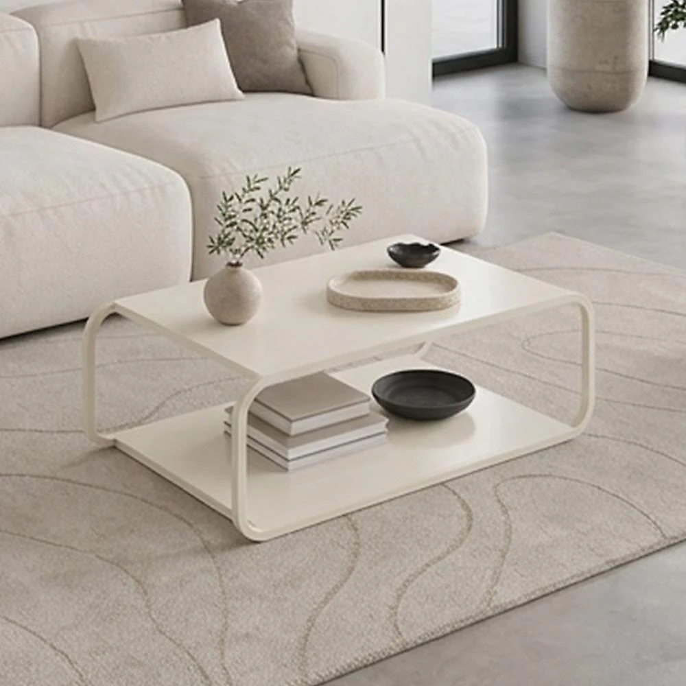 Kit Mesa de Centro e Mesa Lateral Alek A03 Orgânico MDF Metal 80CM Off White