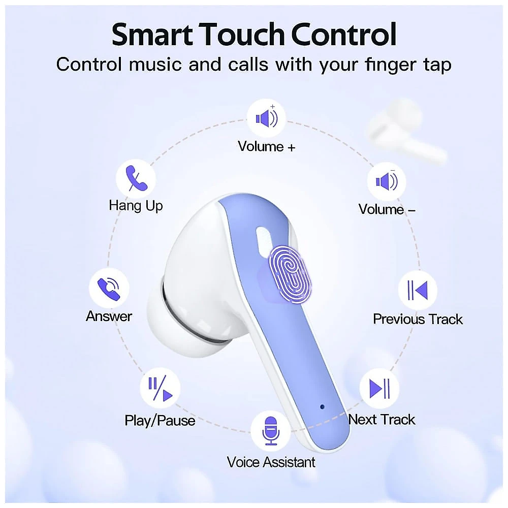 Fones de Ouvido Bluetooth com Estojo de Carregamento e Intra Auriculares IPX5 à Prova Dágua, TAGRY, Roxo