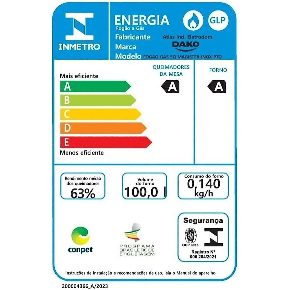 Fogão 5 Bocas Dako Magister, Acendimento Automático, Preto Fogão 5 Bocas Dako Magister Acendimento Automático, Preto