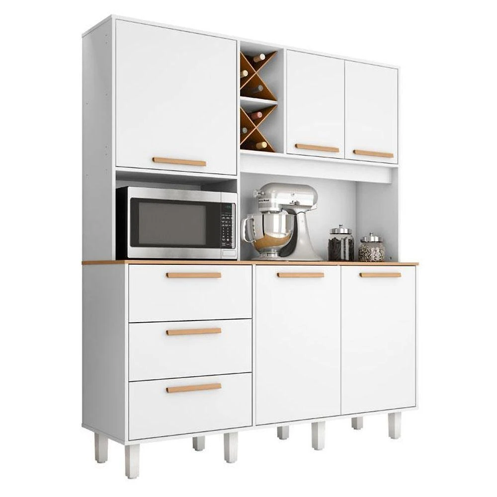Armário de Cozinha Kit Max 5 Portas 3 Gavetas MDF 160CM Branco