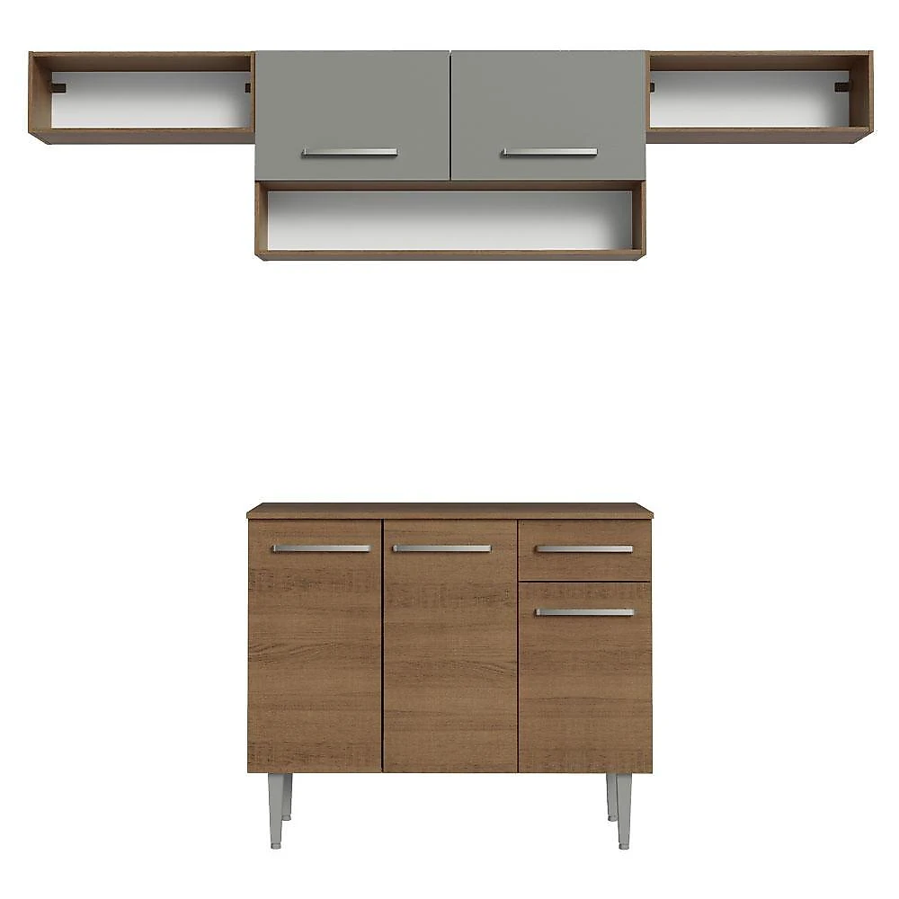 Armário de cozinha completa 225cm rustic/cinza emilly madesa 01xa