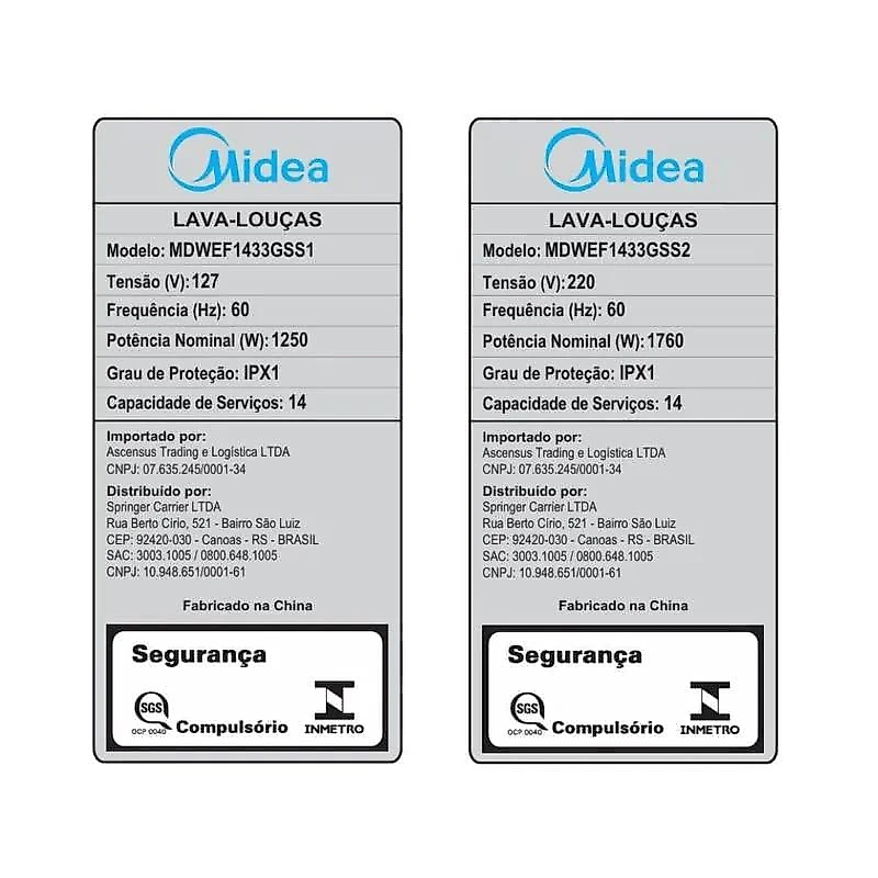 Lava Louças 14 Serviços Inox SmartHome Midea MDWEF1433GSS2 127V