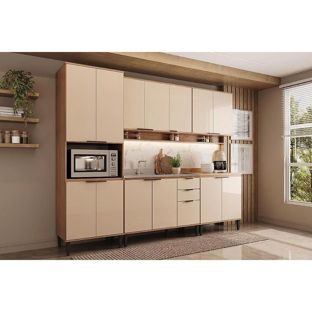 Kit Cozinha 5 Peças Alpha C5P129 MDF-MDP Freijó e Off White Carraro