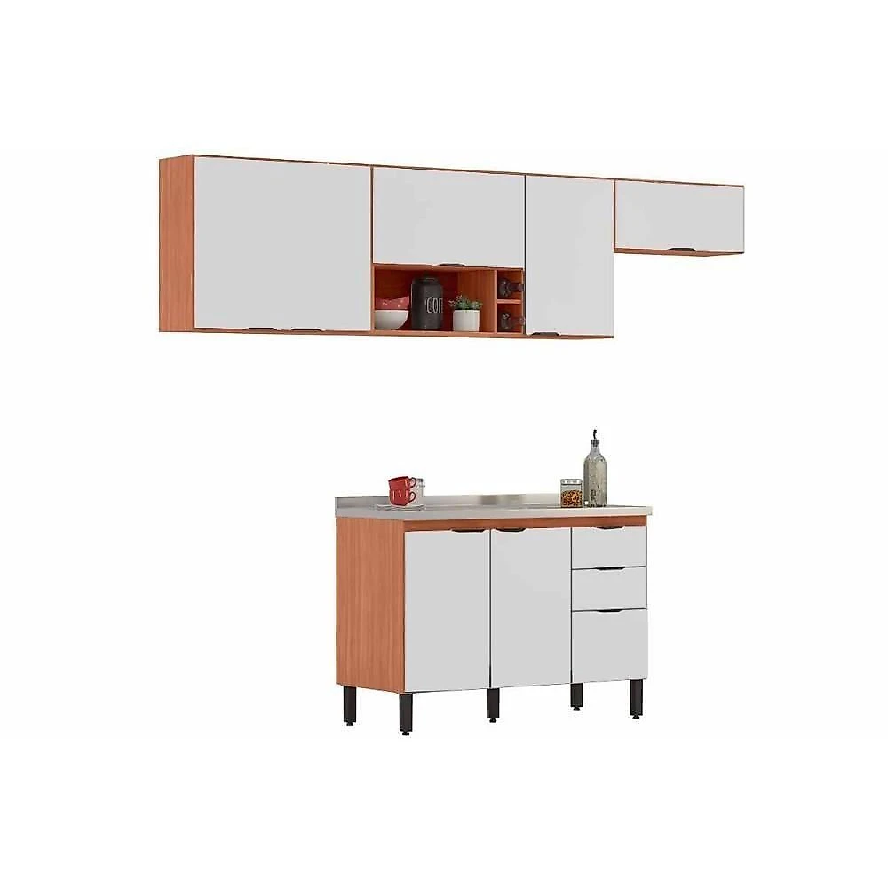 Cozinha Modulada Firenze C4P253 4 Módulos MDF-MDP 120CM Amendola e Nude Demóbile