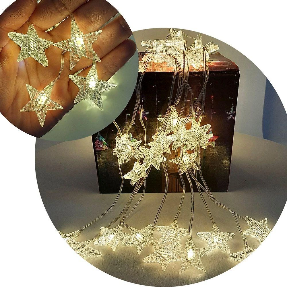 Pisca Cortina de Natal Estrelinhas 80 LED 3x1m 8 Funções Bivolt 110-220V Amarelo