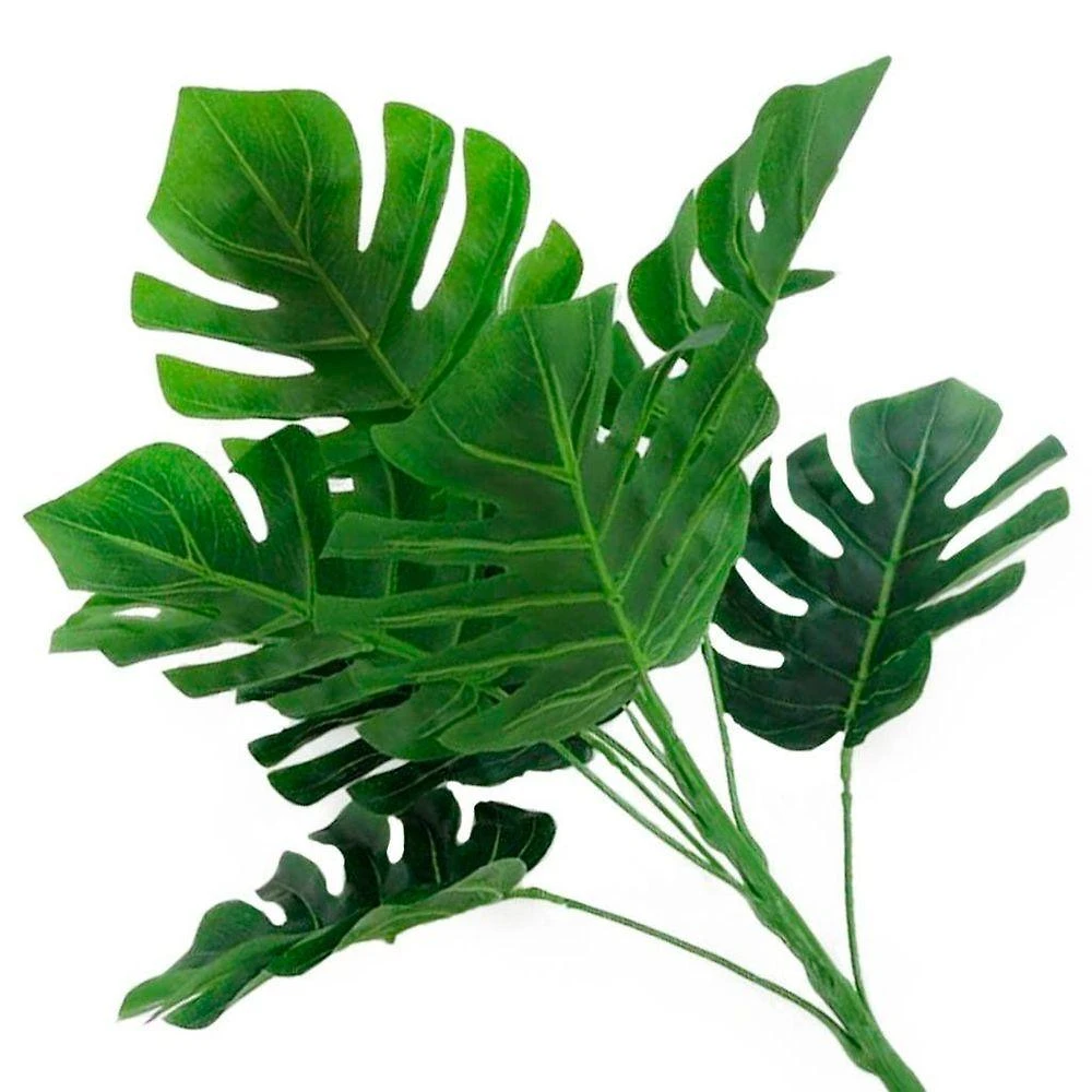 Kit 2 Ramos Costela De Adão Decorativo Artificial Plástico Verde 9 Folhas Cada 32cm