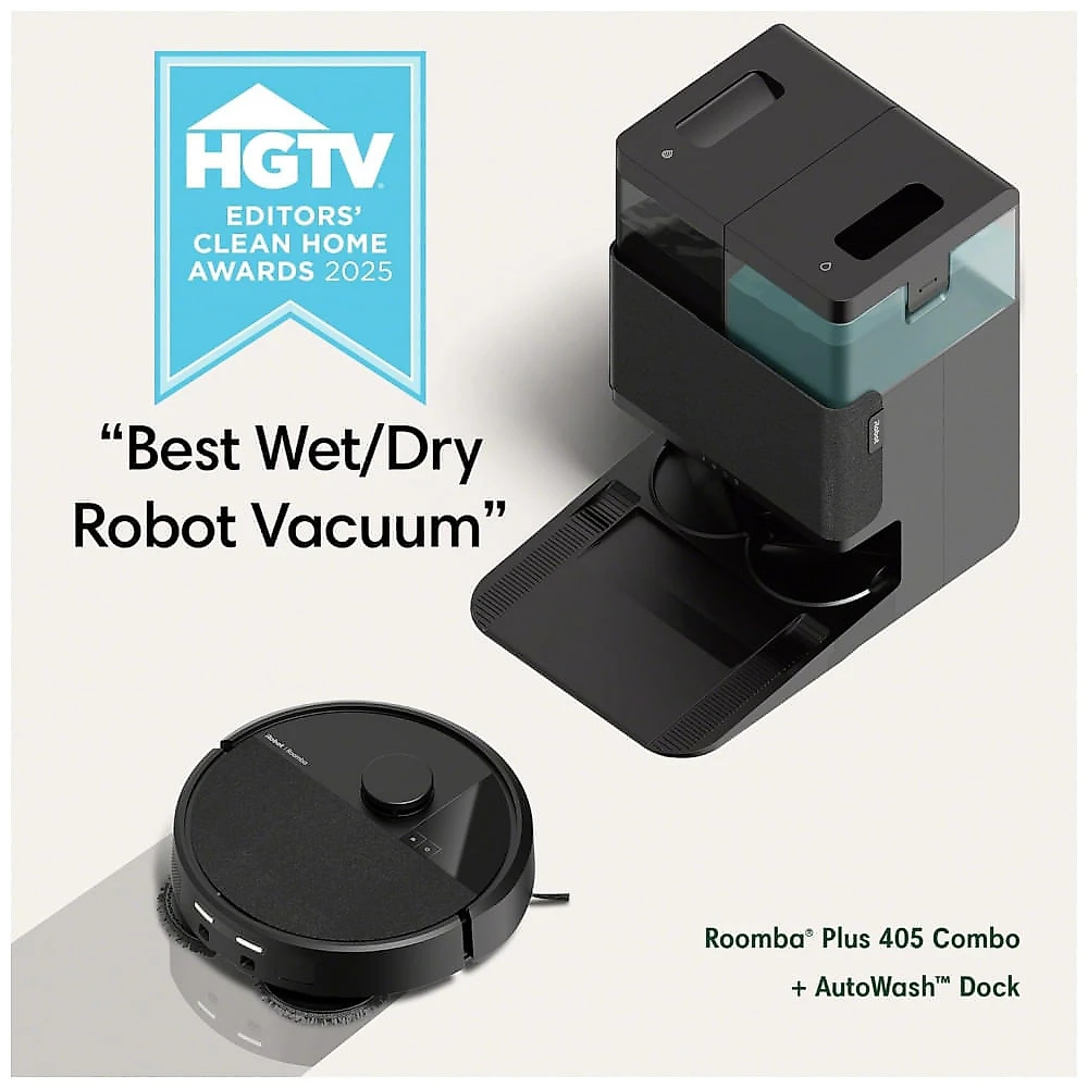 Robô Aspirador Roomba Plus 405 iRobot Preto 2 em 1 Aspira e Passa Pano Base AutoWash 120V