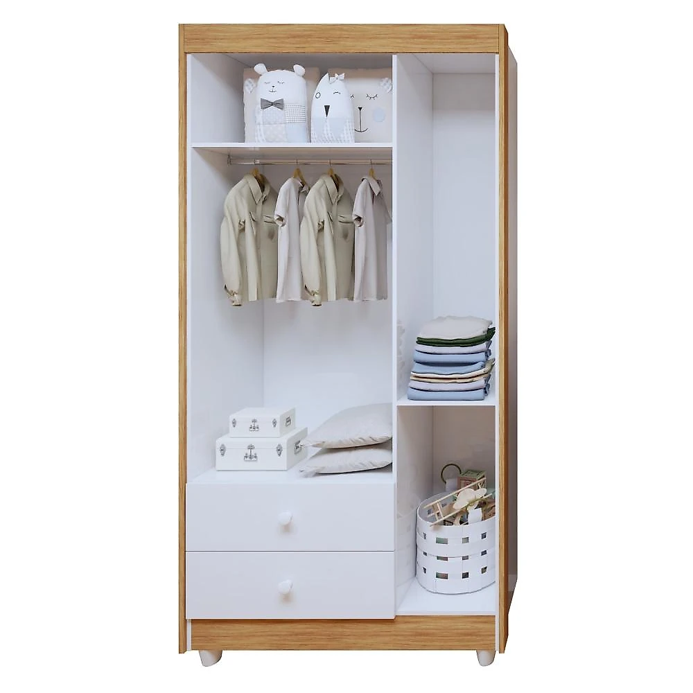 Quarto de Bebê 100% MDF Berço Minicama com Colchão, Cômoda e Guarda Roupa 3 Portas Life Branco/Ypê