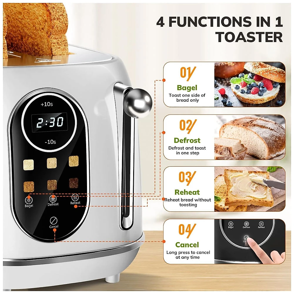 Torradeira 2 Fatias com Recursos para Bagel, 6 Nveis de Tostagem e Bandeja de Migalhas Removvel, 110V 800W, Keenstone, Branca 110v