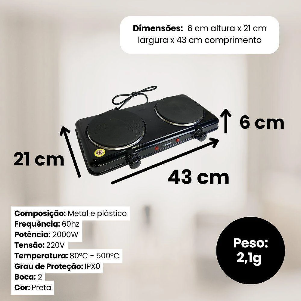 Fogão Elétrico Portátil 2 Bocas Startools Metal e Plástico 220V
