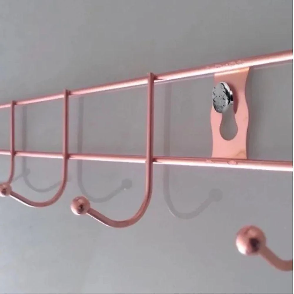 Cabideiro De Parede Rose Gold Suporte Aramado 8 Ganchos Organizador Guarda Roupas Toalhas Multiuso Utensilios Domesticos
