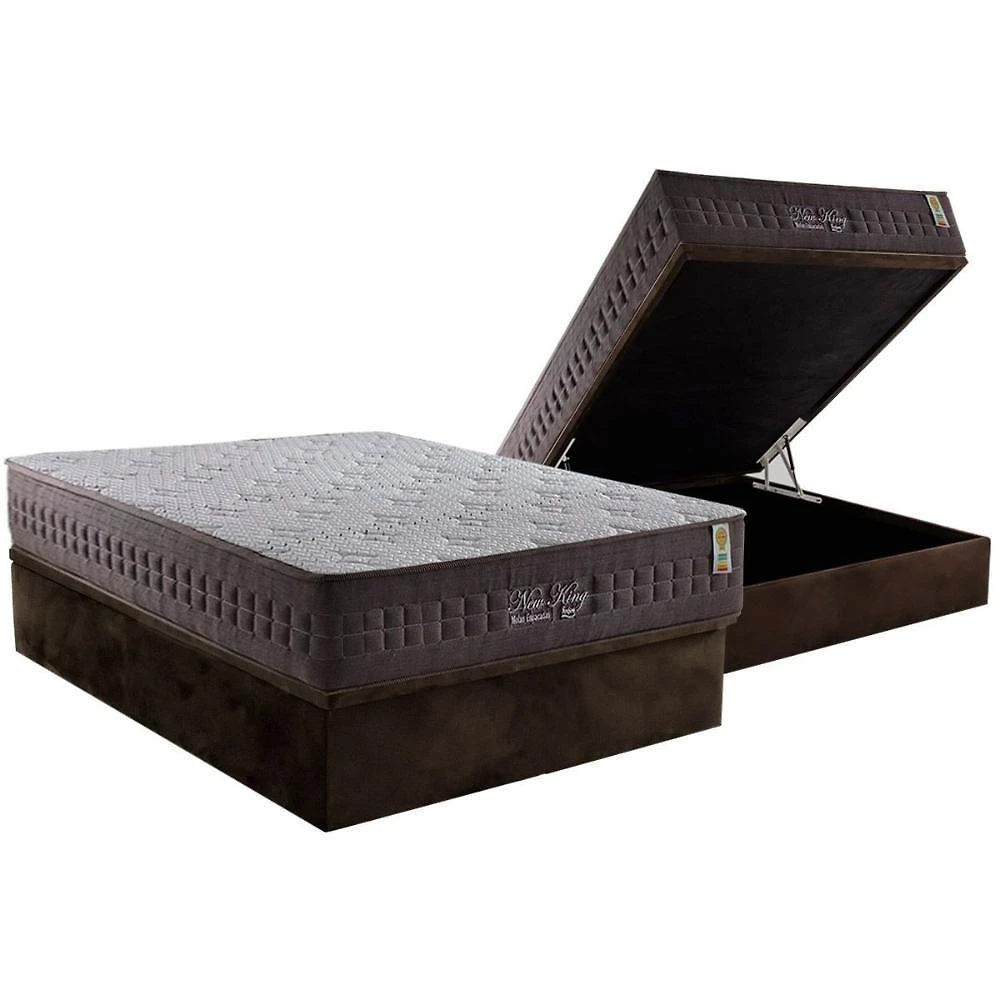 Cama Box Baú Casal: Colchão Molas Masterpocket Ensacadas New King Brown + Base Crc Suede Brown (138x188)