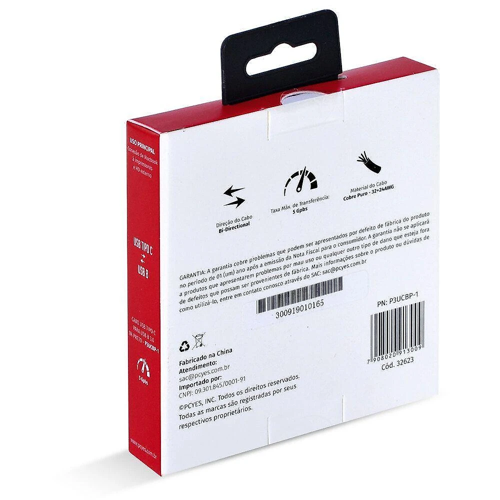 Cabo Para Impressora Usb Tipo C Para Usb B 3.0 1 Metro Preto - P3ucbp-1