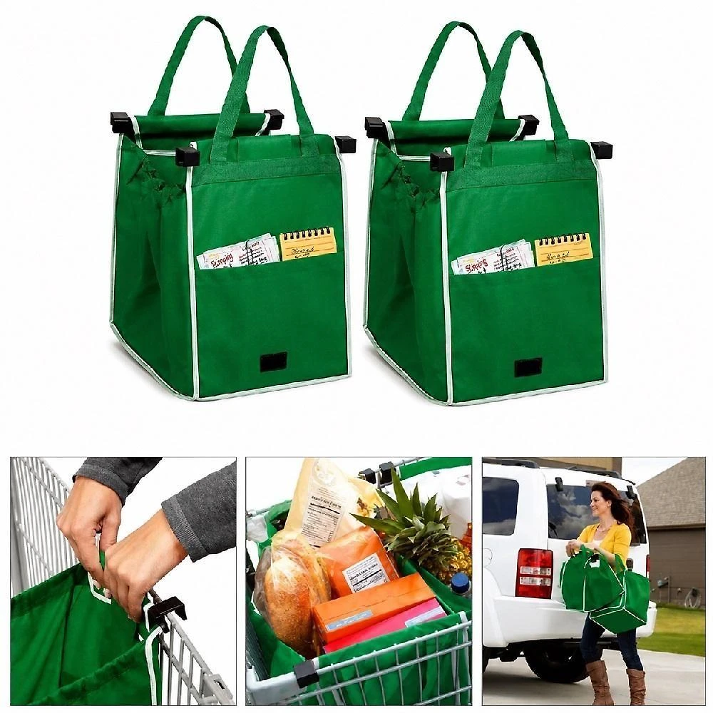 Kit 2 Sacolas Reutilizáveis para Carrinho Dobráveis Tecido Resistente Alças Reforçadas 18KG