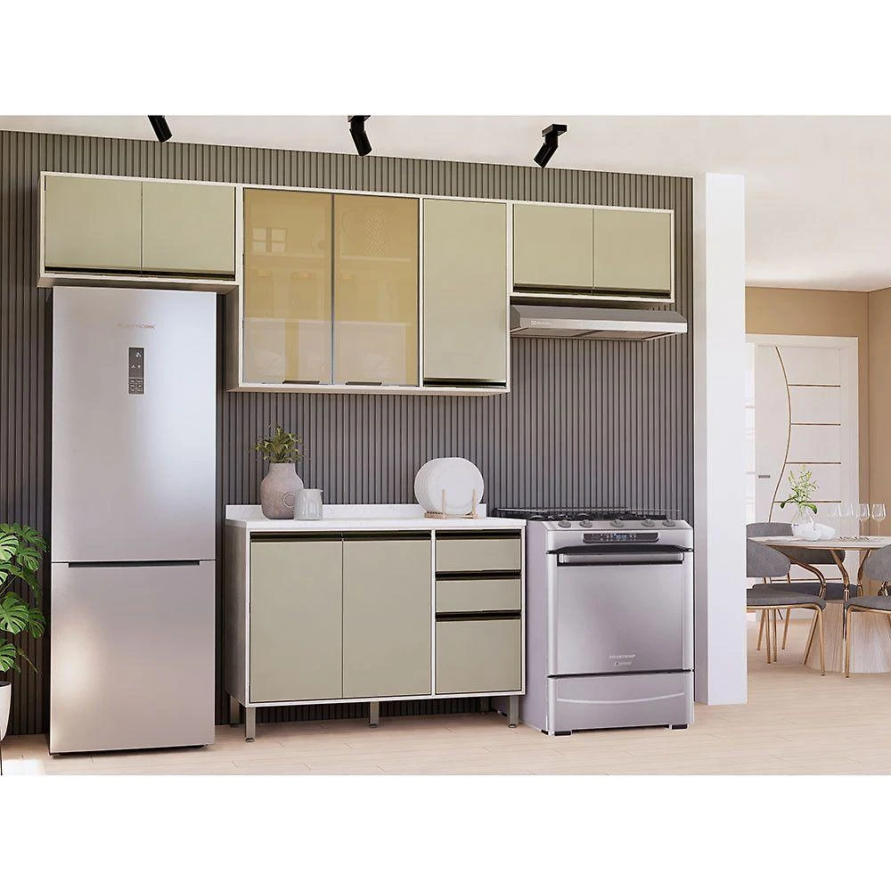 Cozinha Modulada Compacta 4 Peças Com Tampo Linea Luciane Mó Pátina Ff-mocca Laca