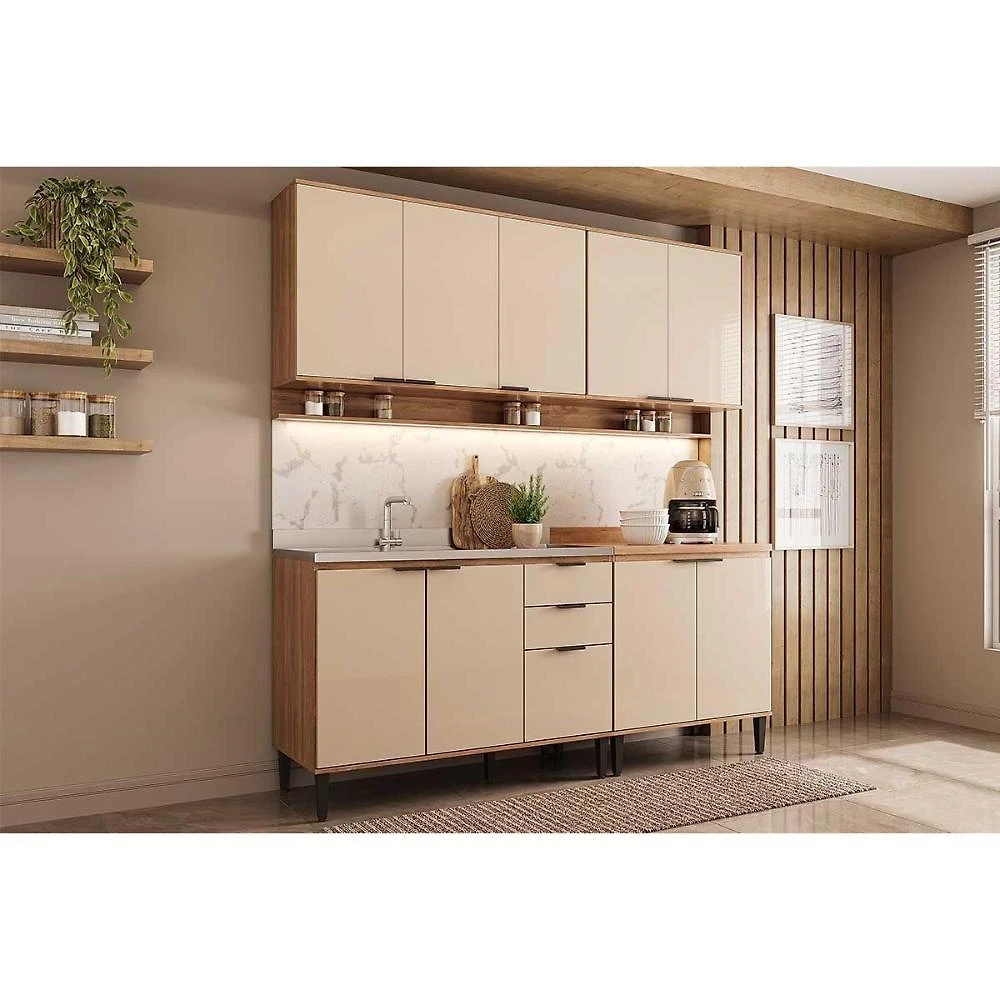 Cozinha Modulada Completa Alpha 4 Peças (2aéreos+2balcões) C4p175 Freijo-off White - Carraro