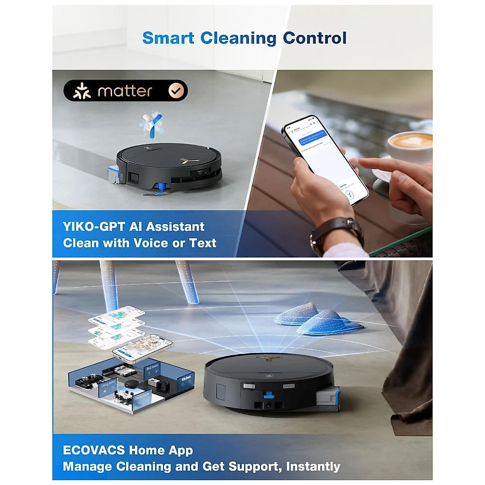 Robô Aspirador ECOVACS DEEBOT X9 PRO OMNI Preto 16.600Pa com Mop Autolimpante e Estação Base