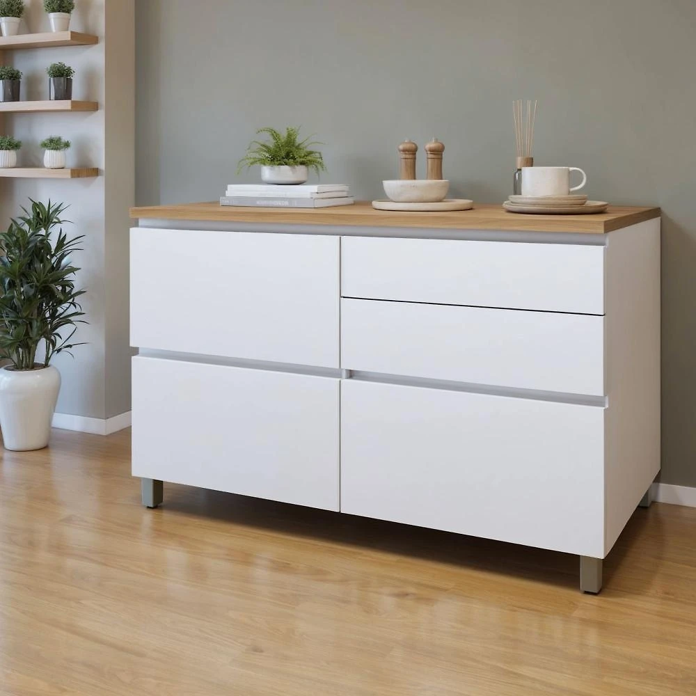 Balcão 1 Porta Basculante 4 Gavetas 120Cm  100% Mdf Rainha