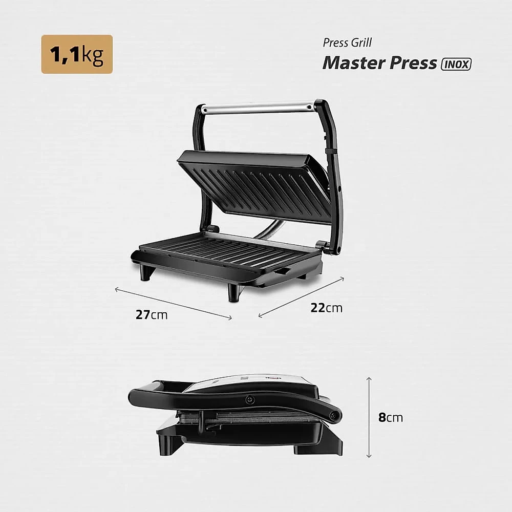 Grill Master Press Preto/Inox 1000W PG-01 Mondial 110V