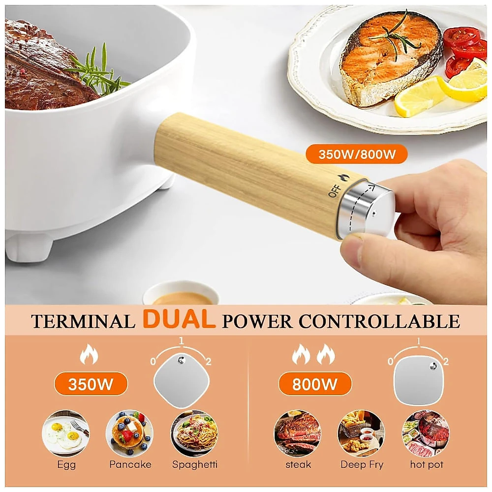 Panela Elétrica Audecook Hot Pot 2L c/ Revestimento Cerâmico Antiaderente, Frigideira 20cm, Fogareiro Portátil p/ Ramen, Bife, Arroz, Aveia