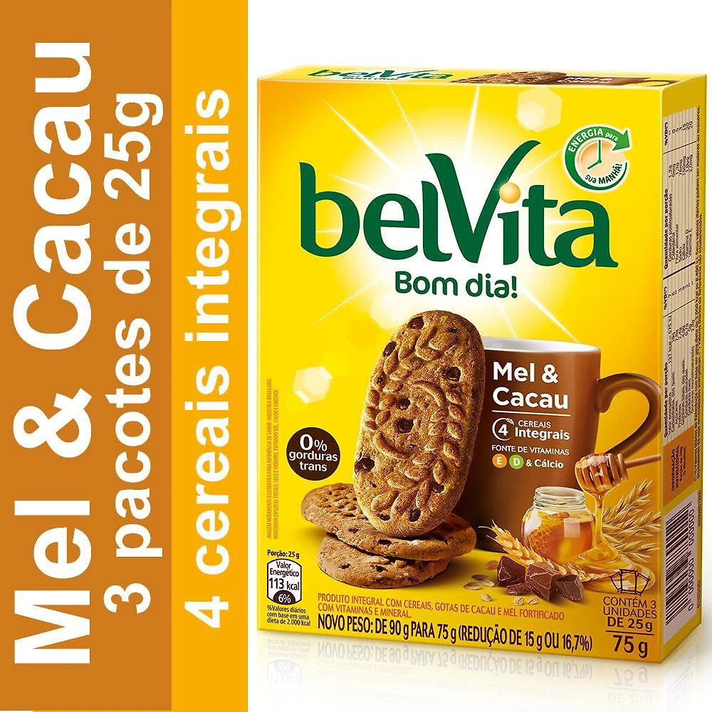 Miniatura Biscoito BelVita Bom Dia! Sabor Mel e Cacau com 3 Unidades de 25g cada