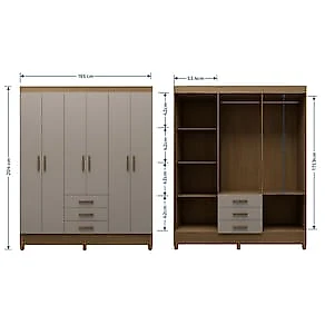 Guarda-Roupa Casal Bartira New Olimpia Plus 204x165cm 6 Portas 3 Gavetas Avelã e Capuccino