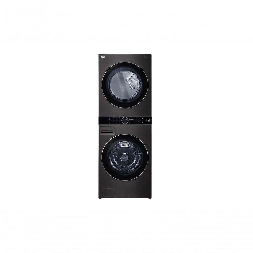 Lavadora e Secadora Elétrica Smart LG WashTower 17kg Aço Escovado Preto com Inteligência Artificial AIDD WK17BS6A 220V