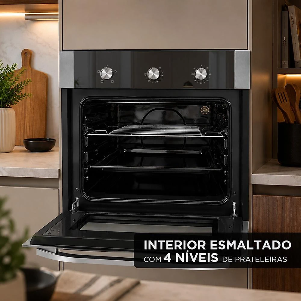 Forno Elétrico de Embutir EOS 65 Litros Porta de Vidro Preto com Inox EFE653EPI 220V