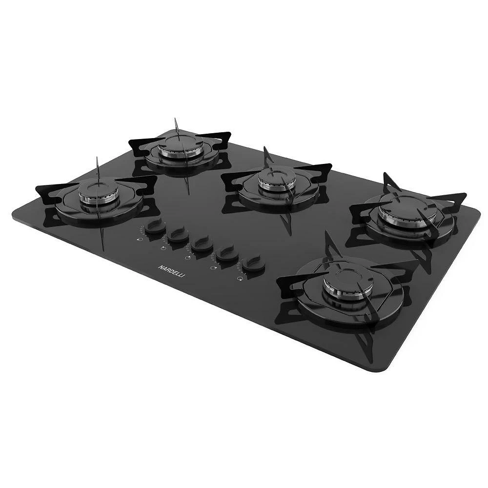 Cooktop Nardelli à Gás Ndl 5b Vidro Preto Flange Esmaltada Preto Bivolt