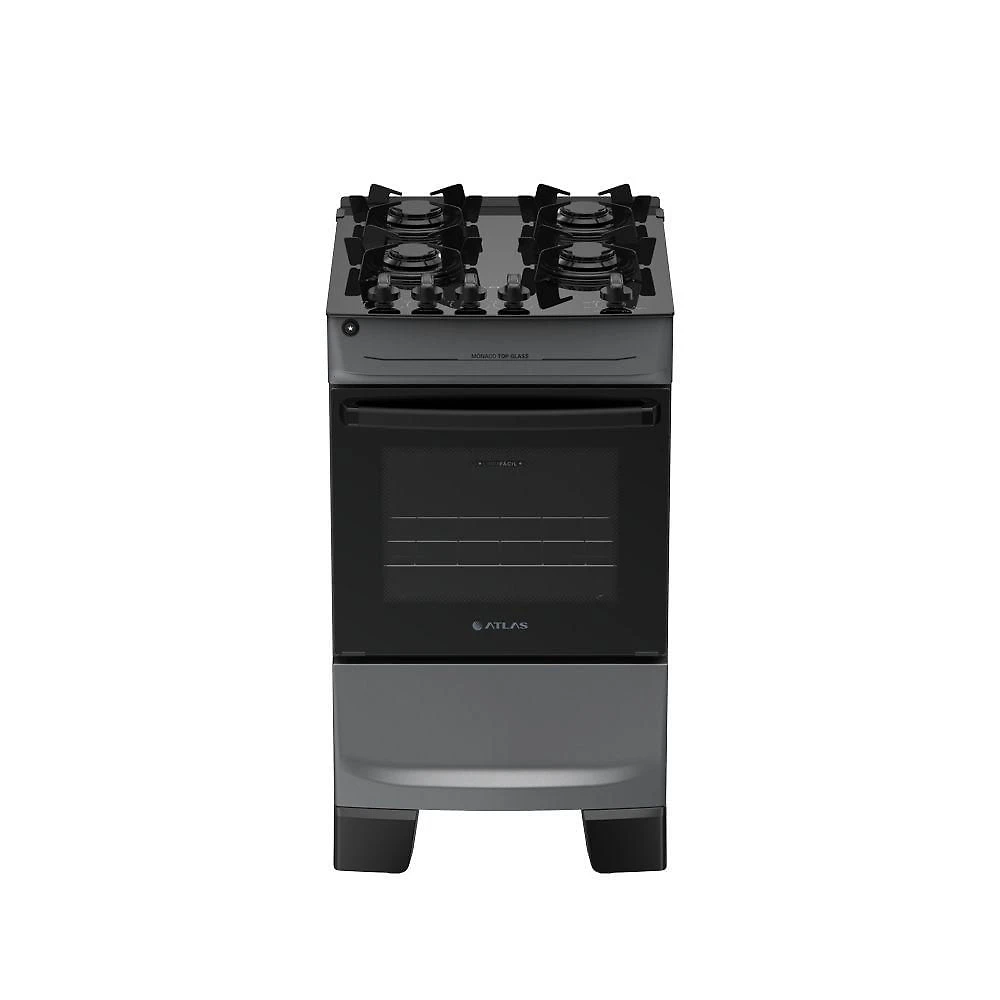 Fogão 4 Bocas Atlas Mônaco Top Glass Automático Mesa De Vidro Titanium Bivolt