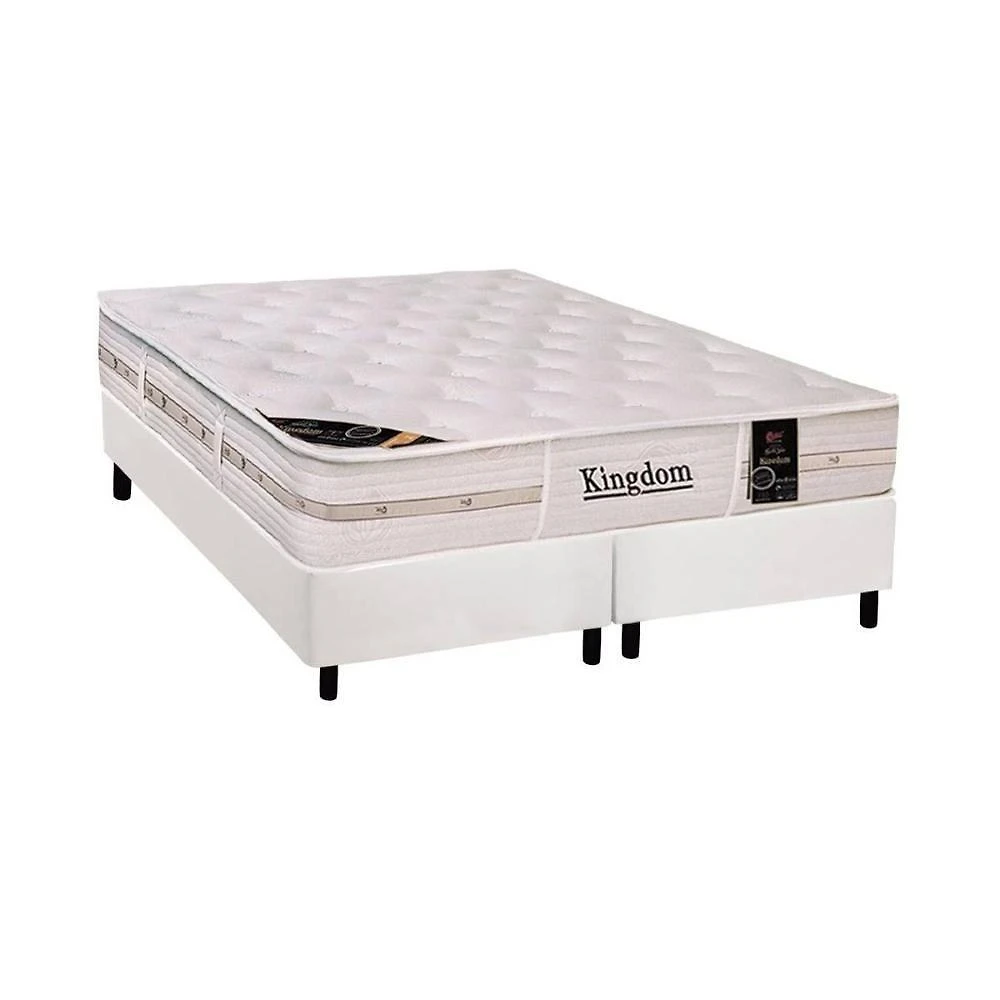 Cama Box com Colchão Queen Kingdom Euro Pillow Molas Ensacadas Branco