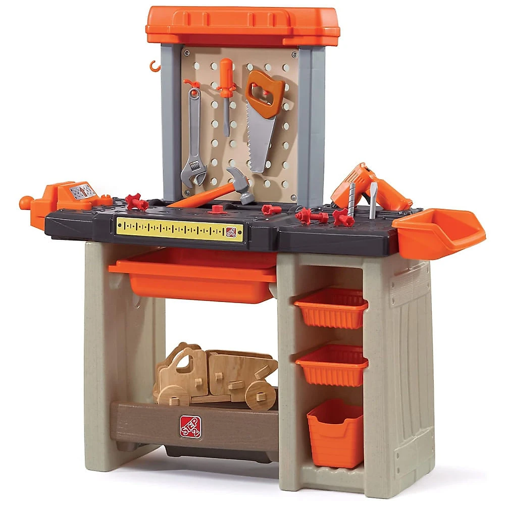 Bancada de Ferramentas Infantil Interno/Externo, Interativa com Sons, 35 Acessórios, Para Crianças a Partir de 3 Anos, Step2, Colorida 110v