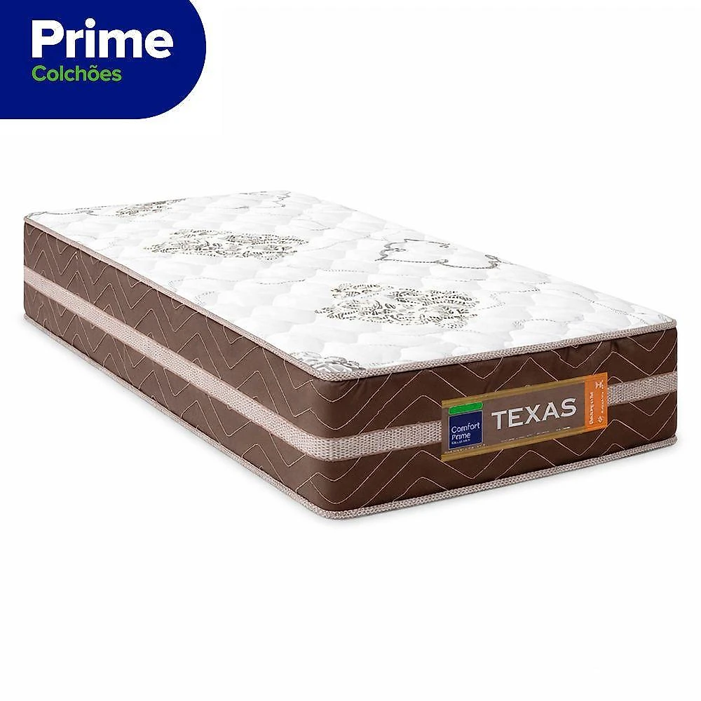 Cama Box Solteiro Sintético + Colchão Molas Ensacadas Texas Prime Colchões 88x188x64cm Bege