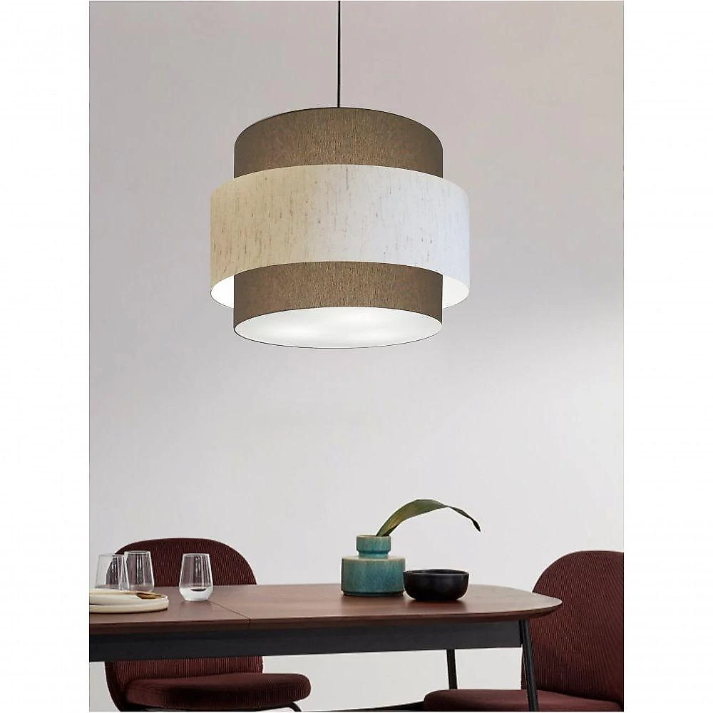 Lustre Sala De Jantar Com Desvio Vivare Md-4399 Cúpula Em Tecido 50cm Cáqui-linho-bege-cáqui 127/220v