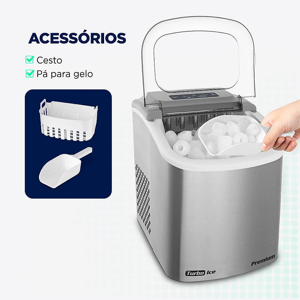 Máquina de Gelo Turbo Mondial Ice Premium MG-12-GI Cinza - 127V