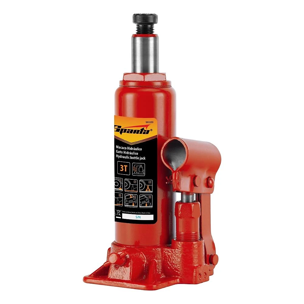 Macaco hidráulico garrafa 3t elevação 180-340mm sparta 5032255 aço