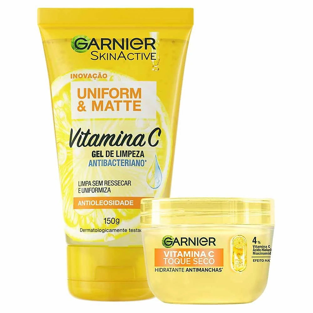 Garnier skin vitamina c kit - gel de limpeza facial antibacteriano + hidratante facial antimanchas