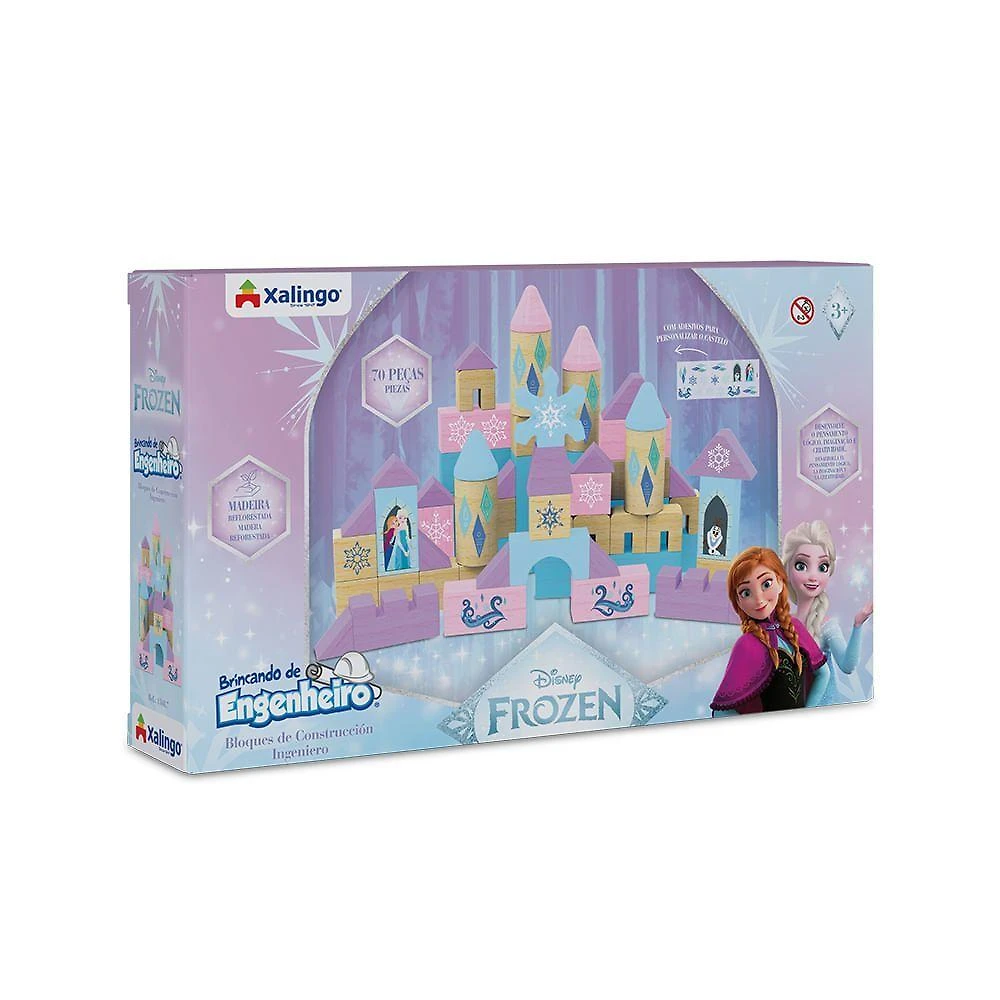 Blocos de Montar Frozen 70 Peças Madeira Reflorestada Azul Xalingo
